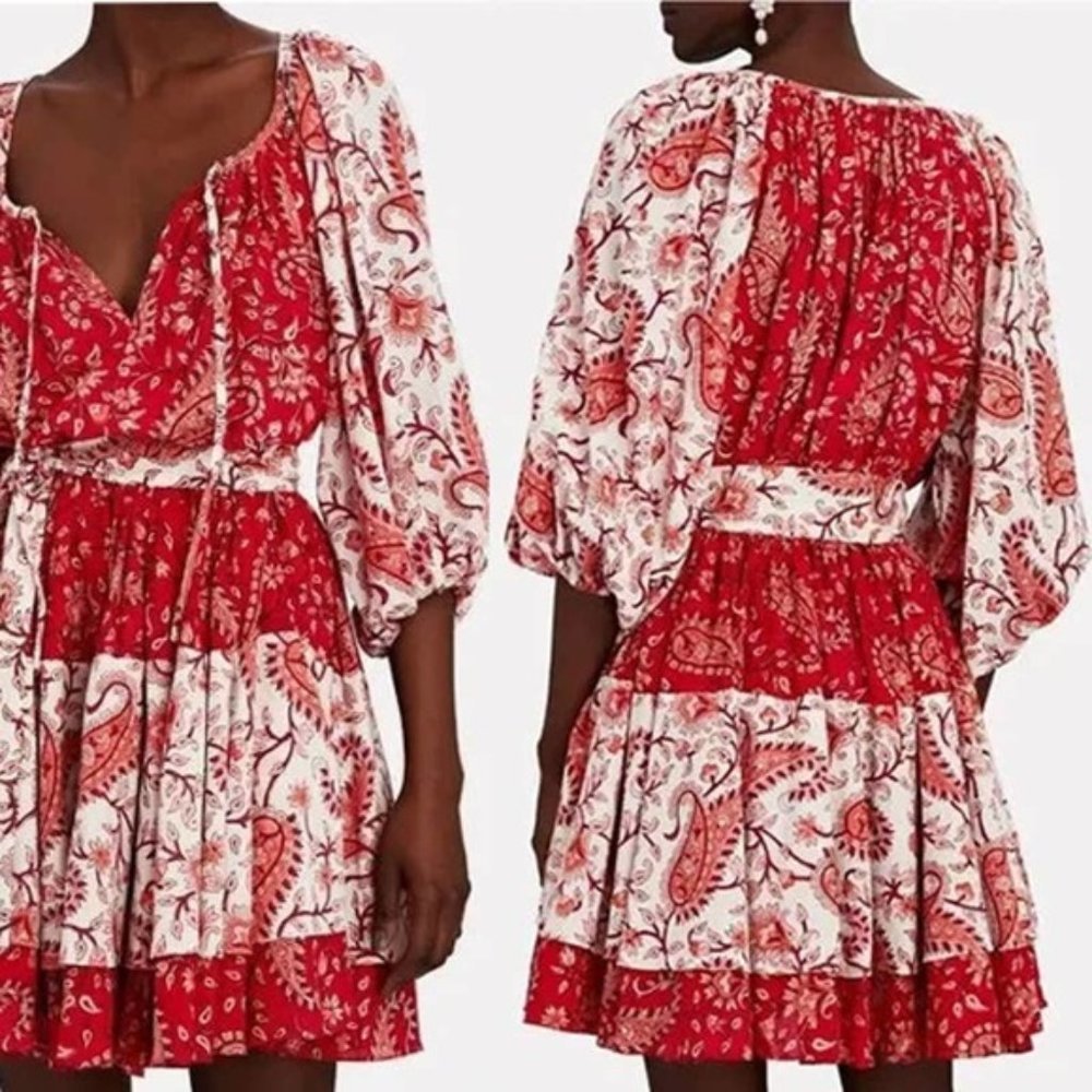 Charina Sarte Paisley Pull Over Casual Mini Dress Women's Red Size: S NWT